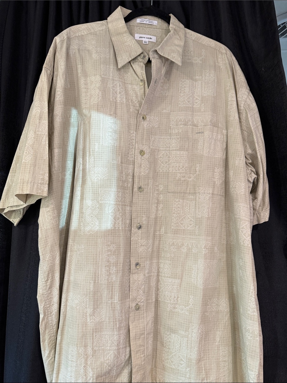 Pierre Cardin Men's Short-Sleeve Button-Down Shirt in Beige